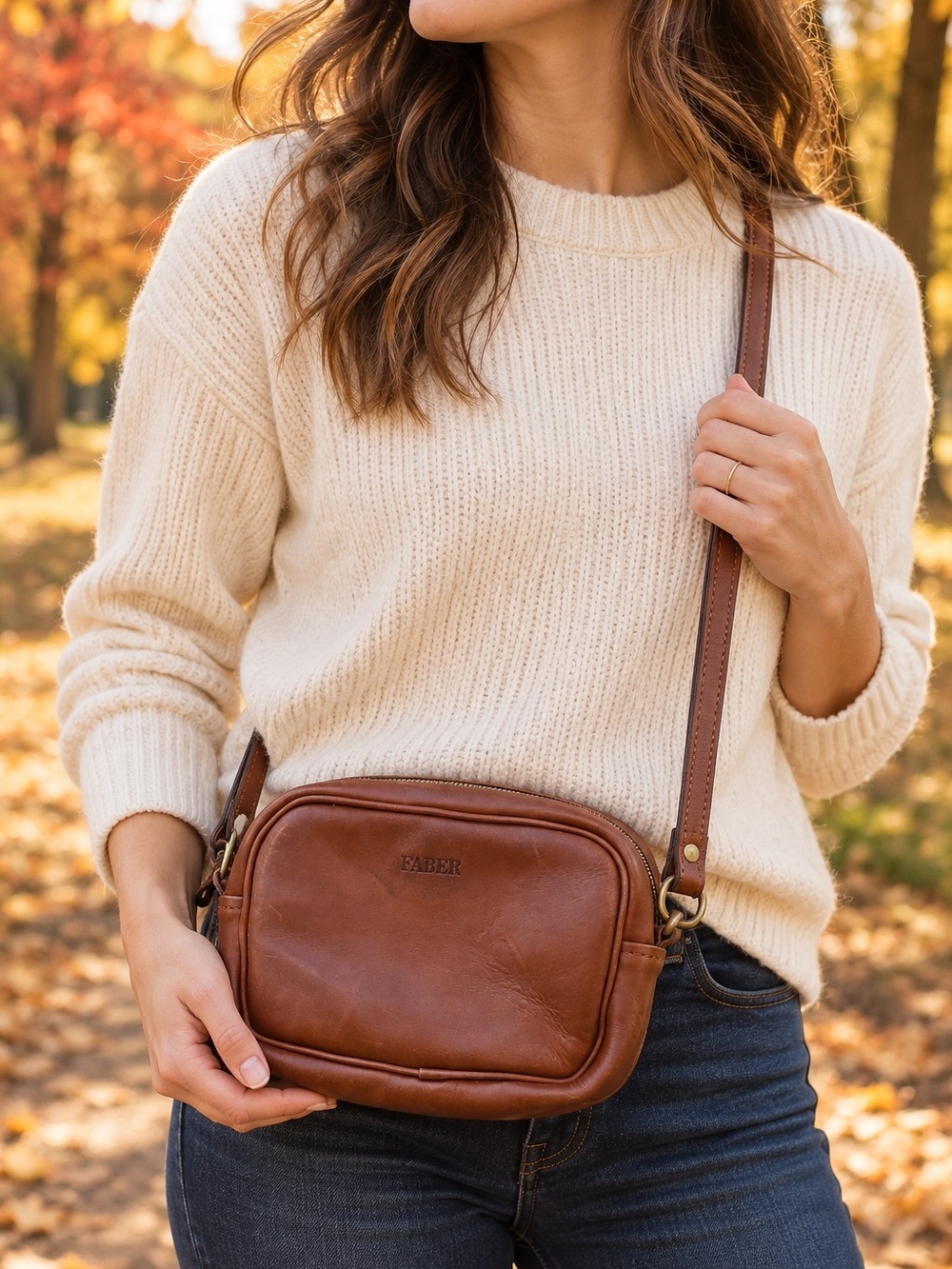 Farberware Brown Leather Crossbody Bag